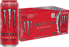 Monster Ultra Red front can showing 16oz size and refreshing berry benefit