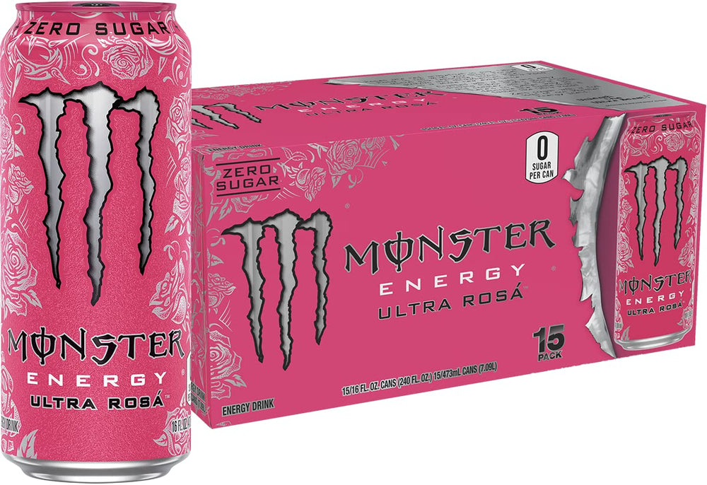 Monster Ultra Rosa front can showing label and branding, highlights crisp taste