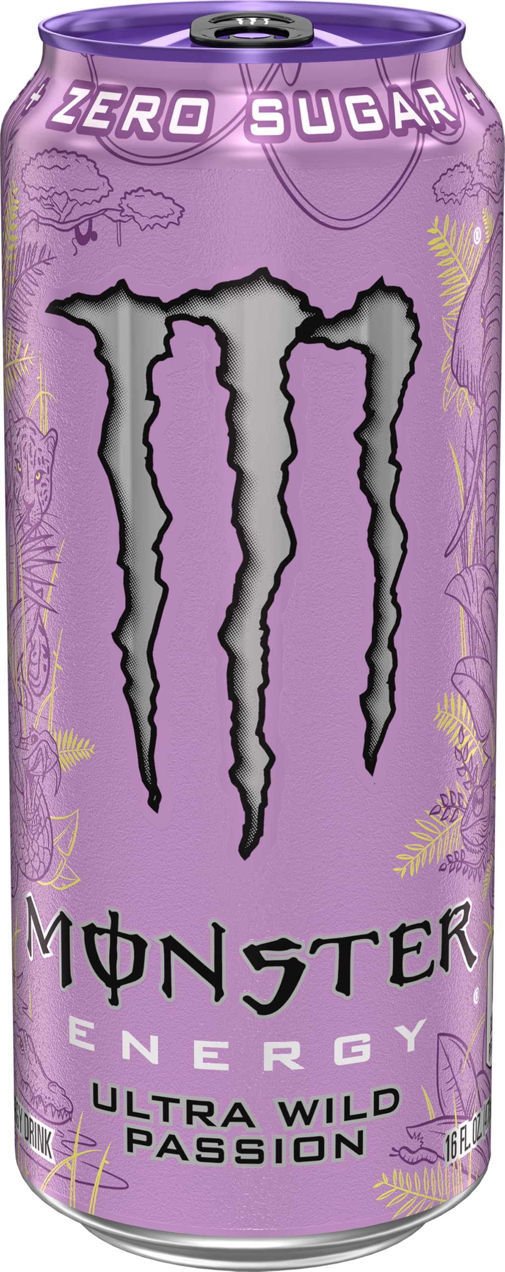 Hand holding Monster Ultra Wild Passion can to show 16oz size benefit