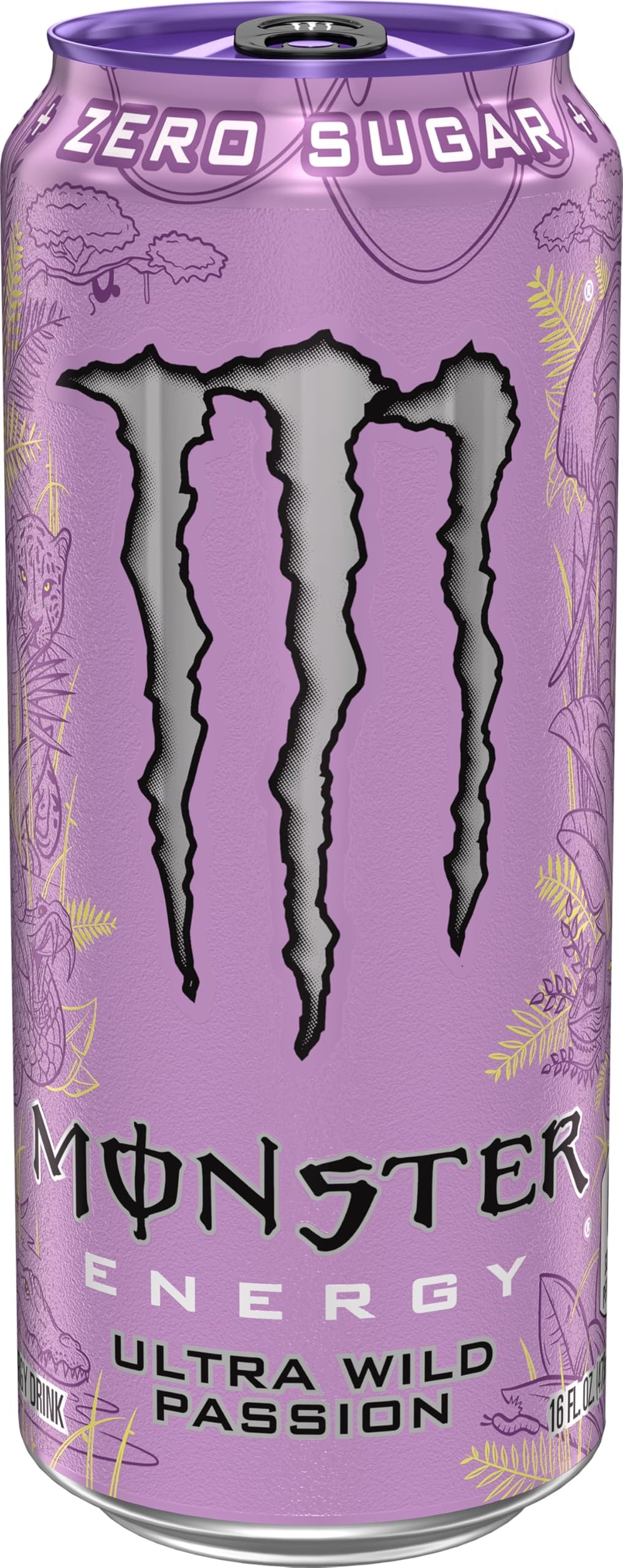 Hand holding Monster Ultra Wild Passion can to show 16oz size benefit