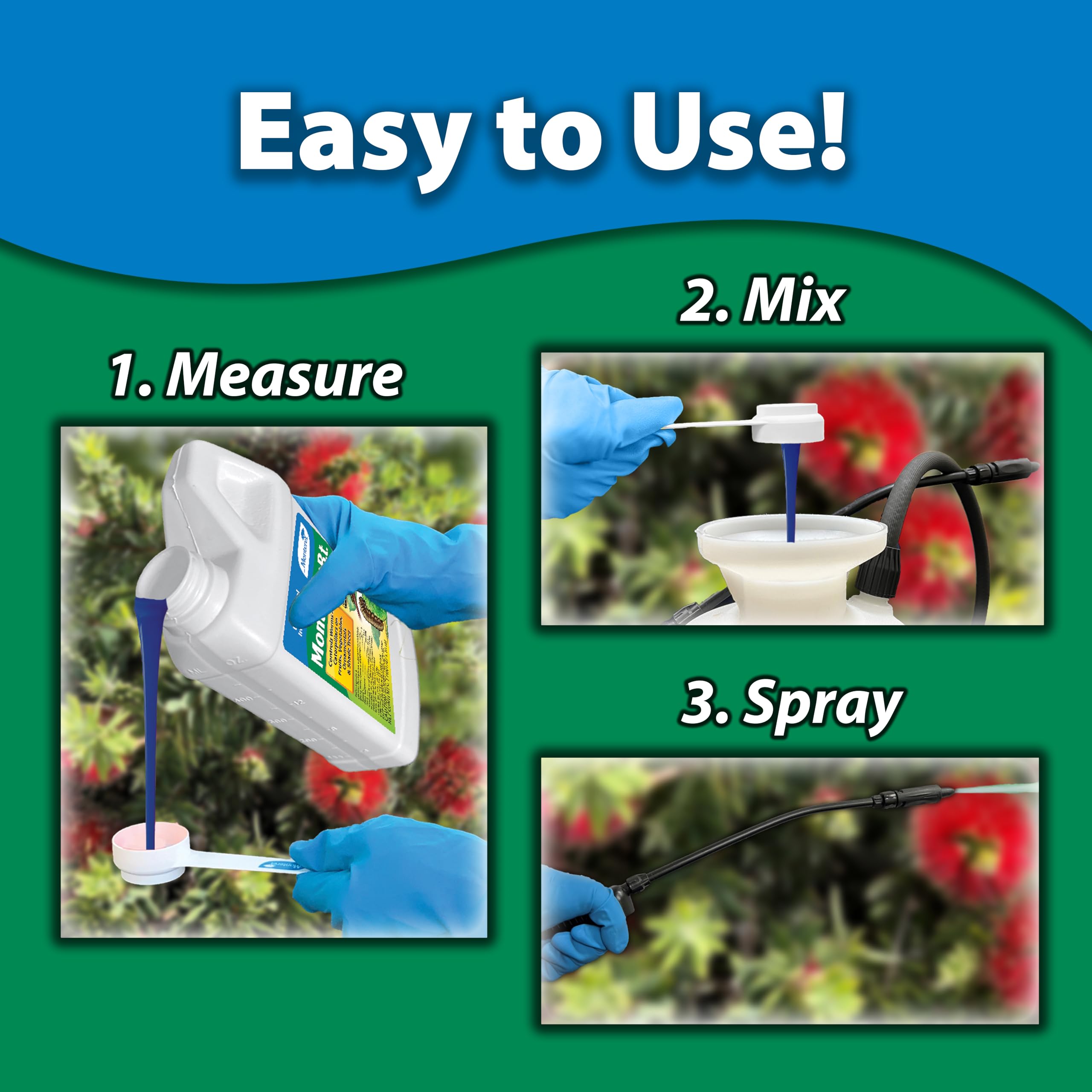 Monterey spray being applied to leaves providing targeted larval control benefit