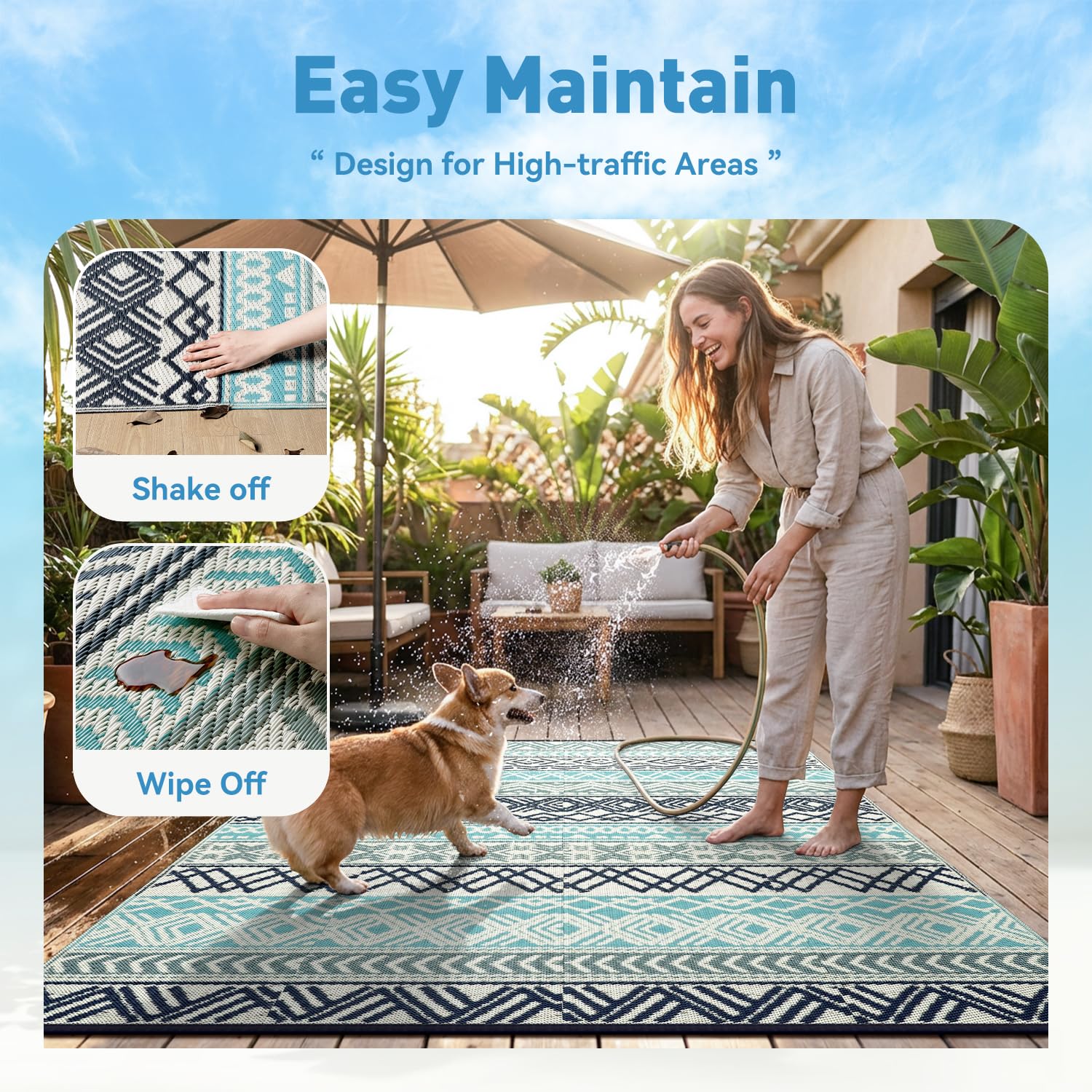 MontVoo rug beside chair illustrating 5x8 scale and coverage benefit