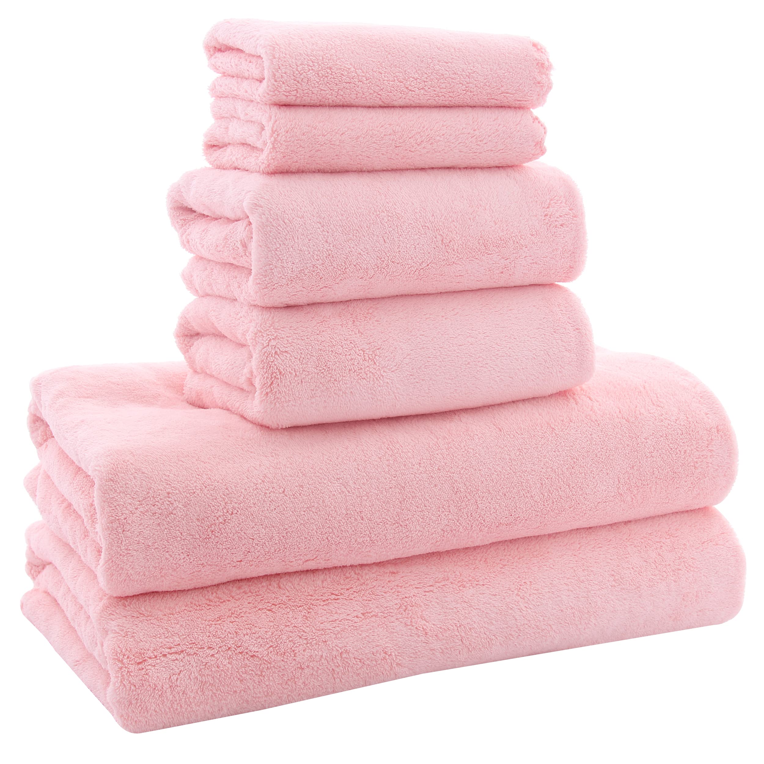 MOONQUEEN front packaging showing six-piece pink towel set and compact storage benefit