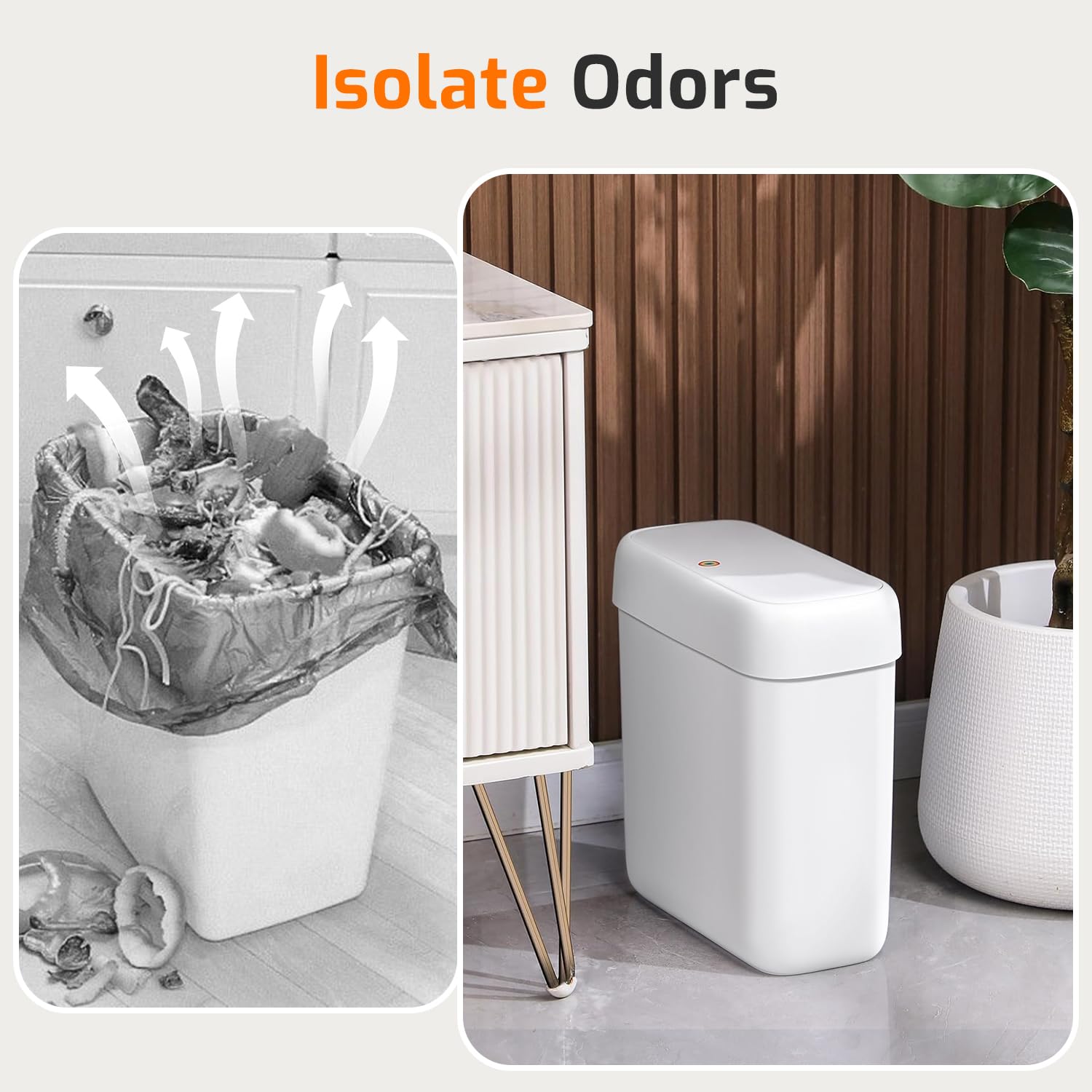 MOPALL trash can with lid open at 90 degrees for hands-free disposal