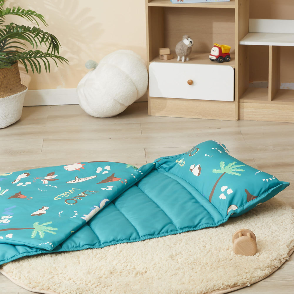 MORAIS nap mat blanket spread out, shows warm coverage for toddler naps