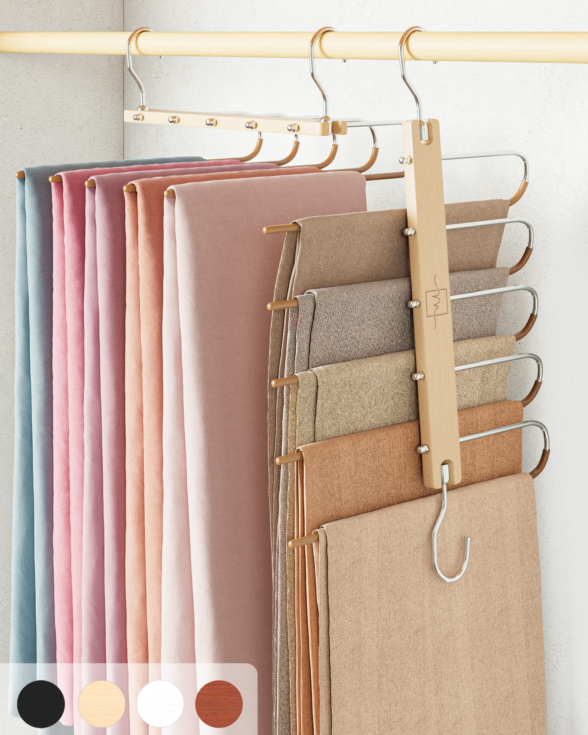 MORALVE front view of two beechwood hangers for compact closet storage