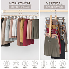 MORALVE hanger in vertical mode holding multiple skirts to save closet space benefit