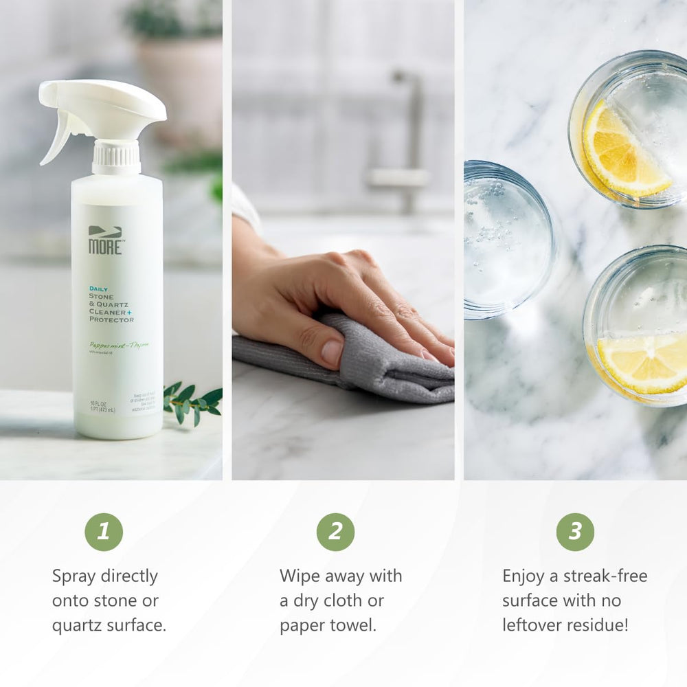 MORE Surface Care bottle held in hand to show pint (16oz) scale