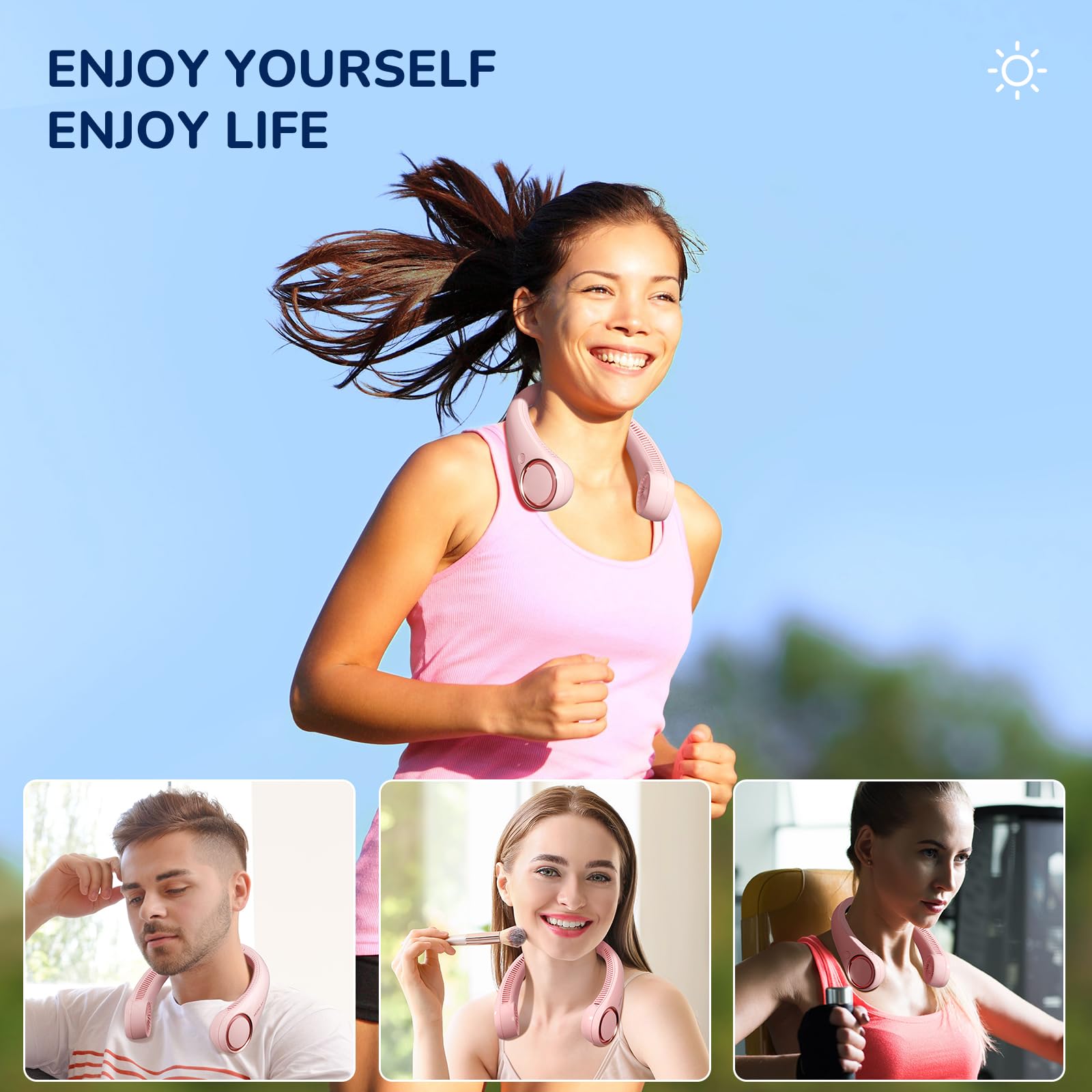 Morelax neck fan worn during workout showing cooling during exercise