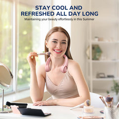 Side profile of Morelax neck fan showing ergonomic curve and fit