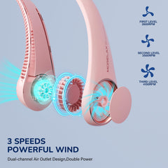 Person wearing Morelax neck fan showing comfort and hands-free cooling