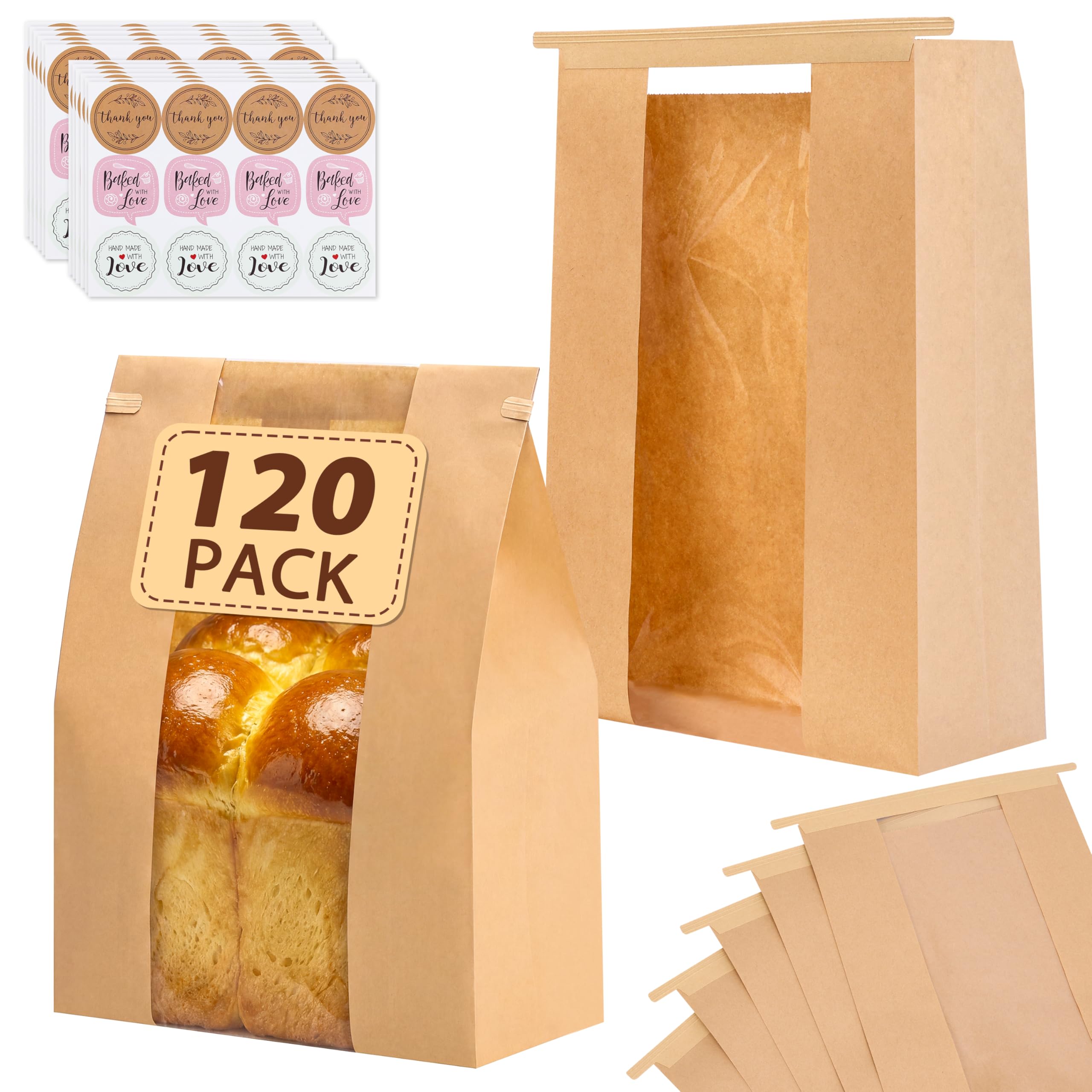 Moretoes front view showing kraft bag and clear window for attractive display