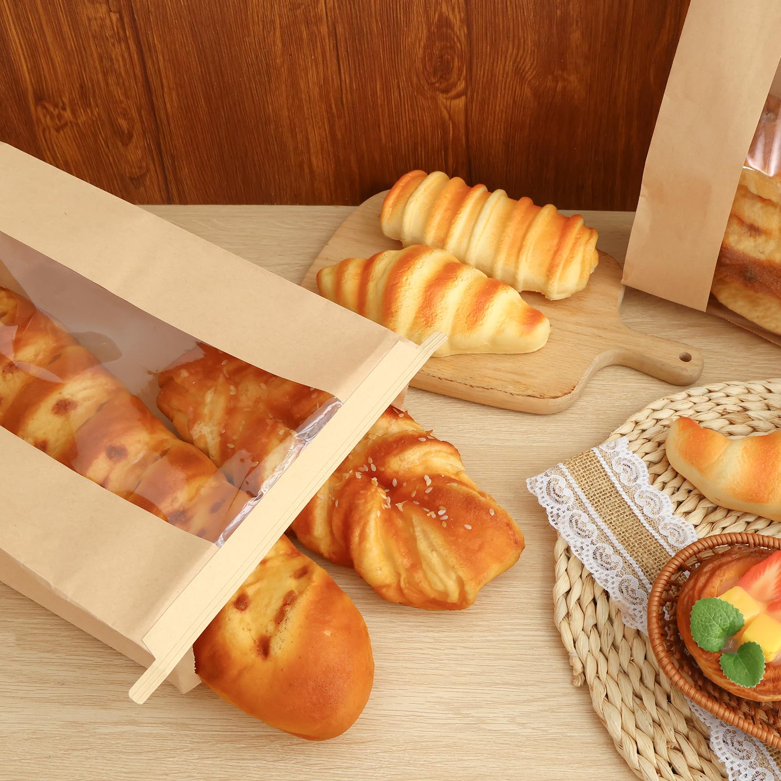 Moretoes stacked bags in a bakery setting conveying bulk supply convenience