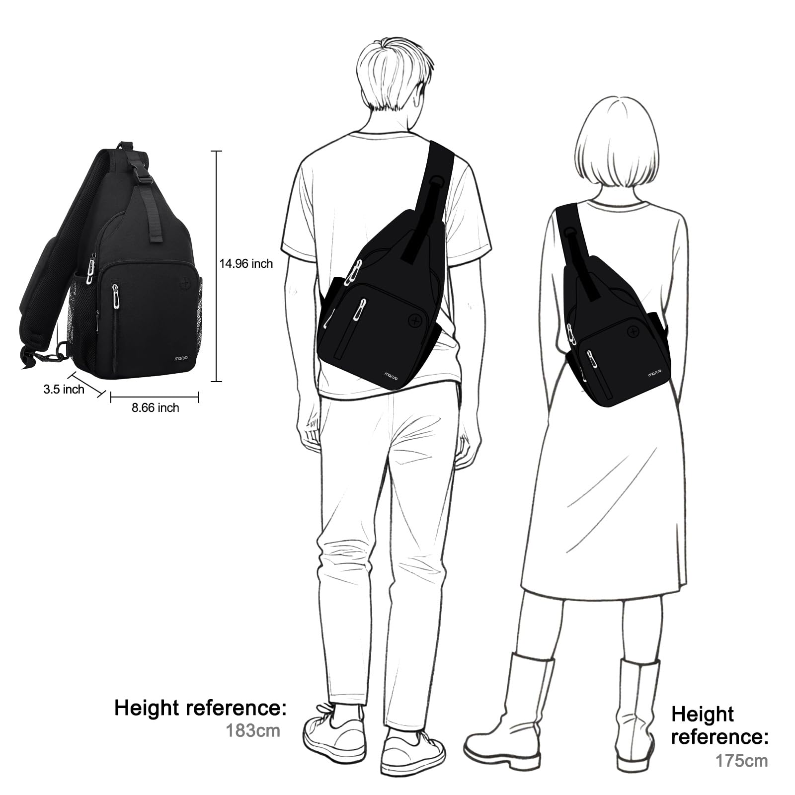MOSISO bag next to water bottle showing compact size and practical scale