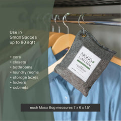 MOSO NATURAL bag tucked on closet shelf reducing musty smells effectively