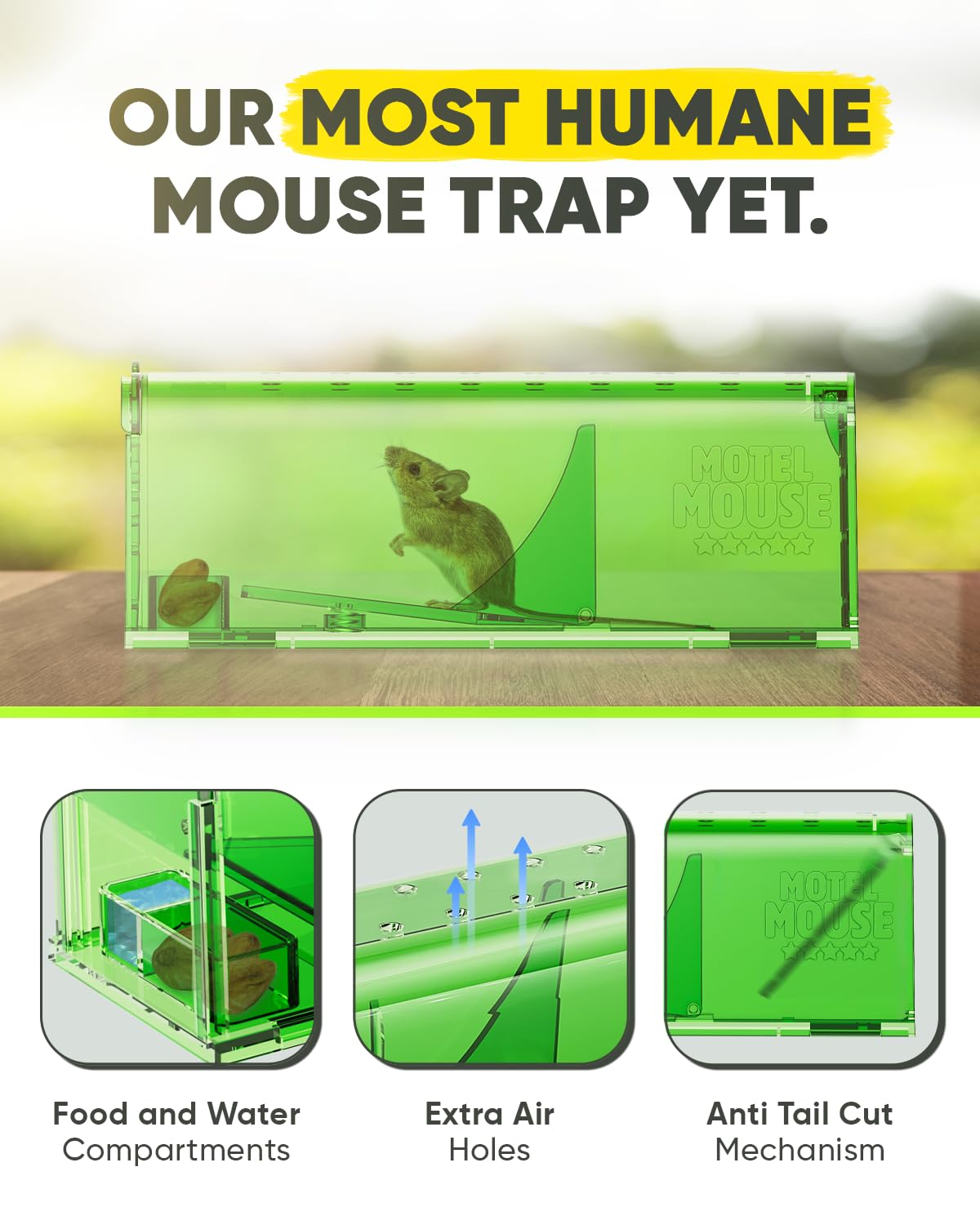 Motel Mouse close-up of release lever showing no-touch release benefit