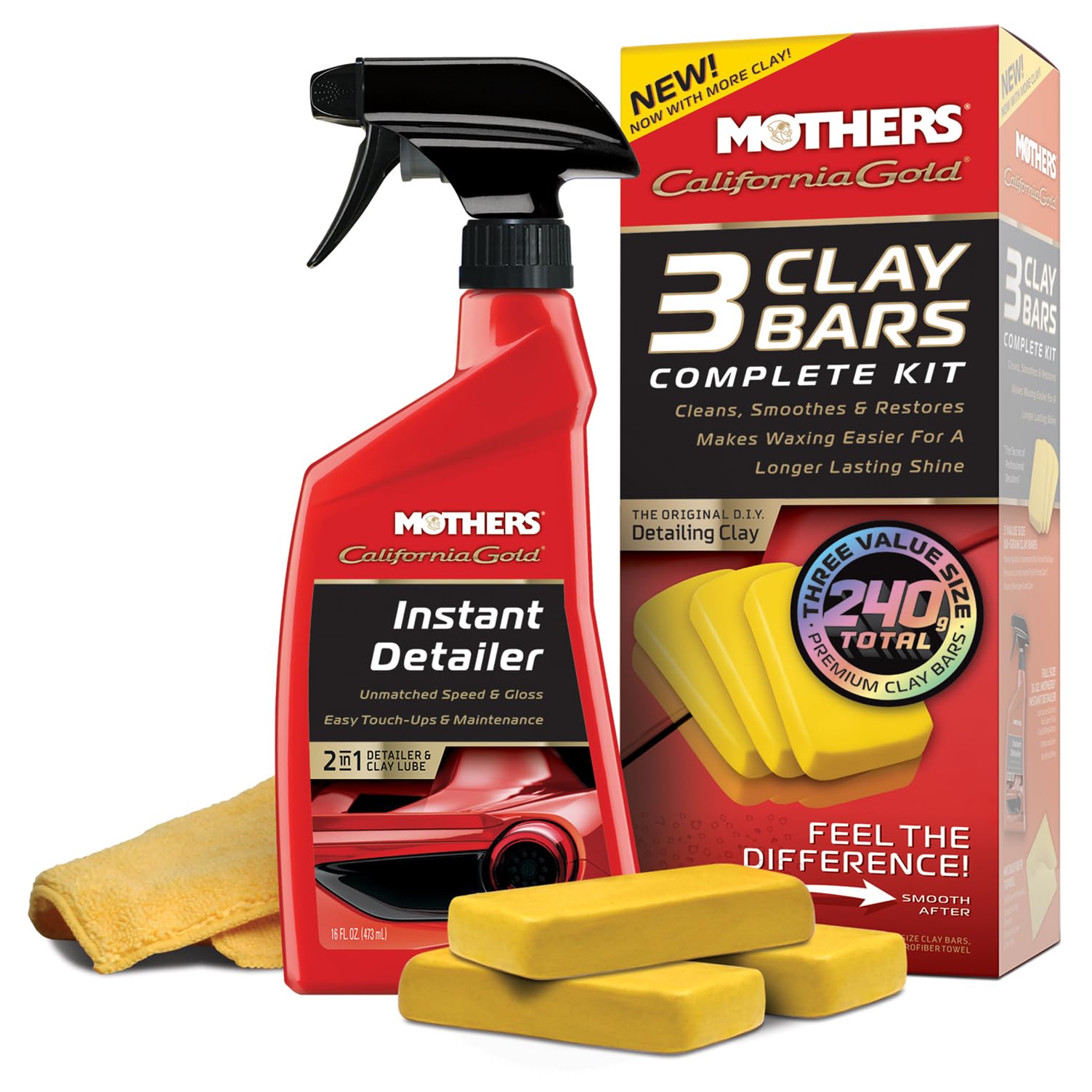 Mothers front packaging showing complete clay bar kit and benefits