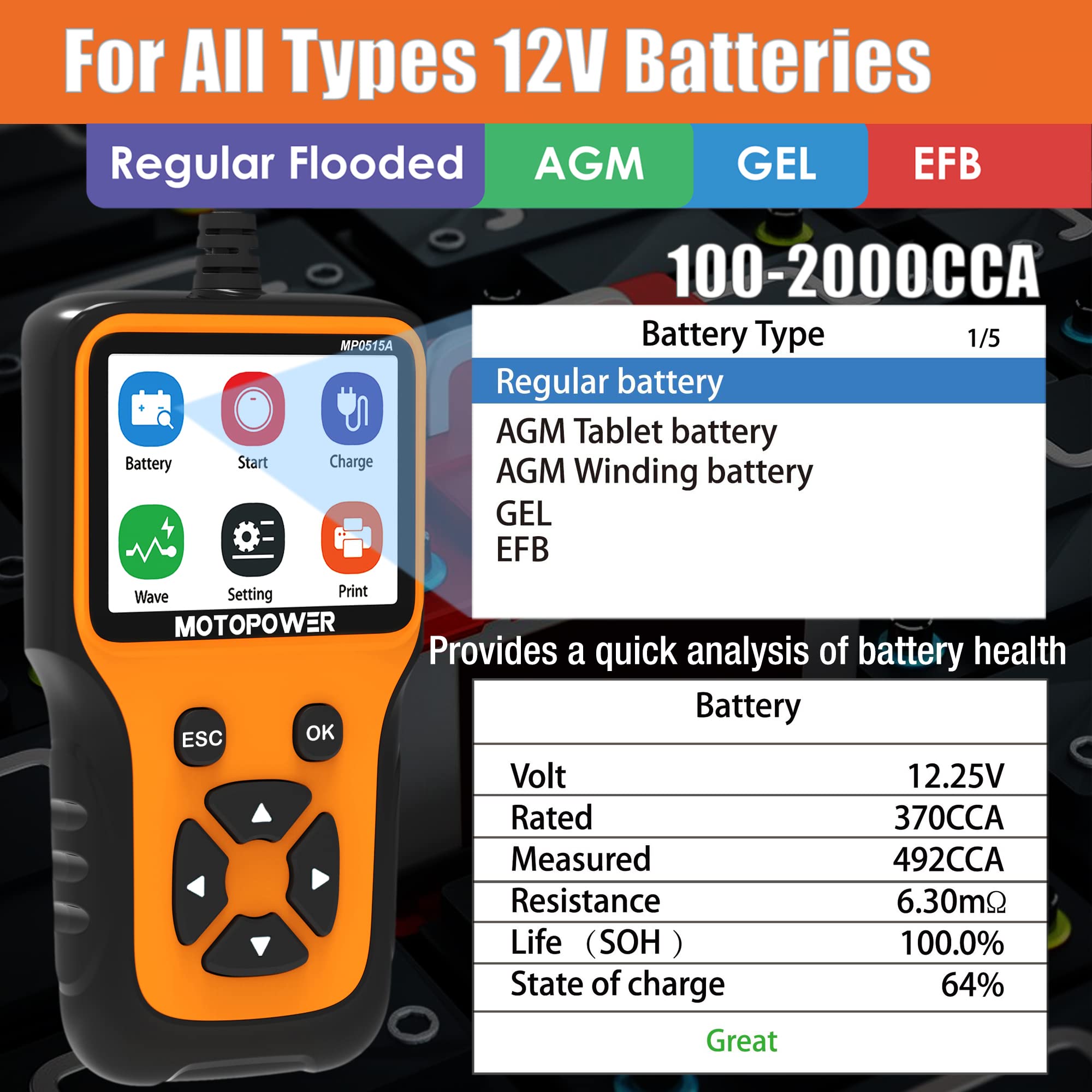 MOTOPOWER MP0515A screen close-up with waveform useful for diagnostics