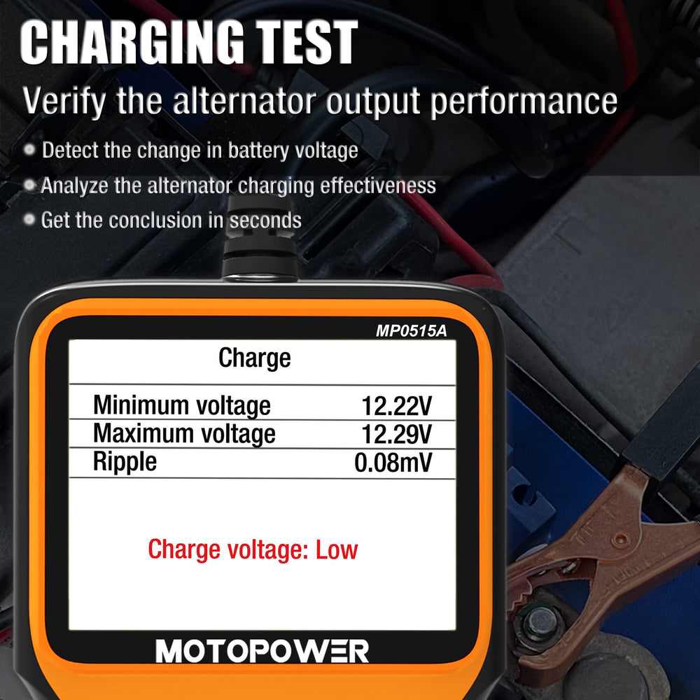 MOTOPOWER MP0515A attached to car battery demonstrating quick checks