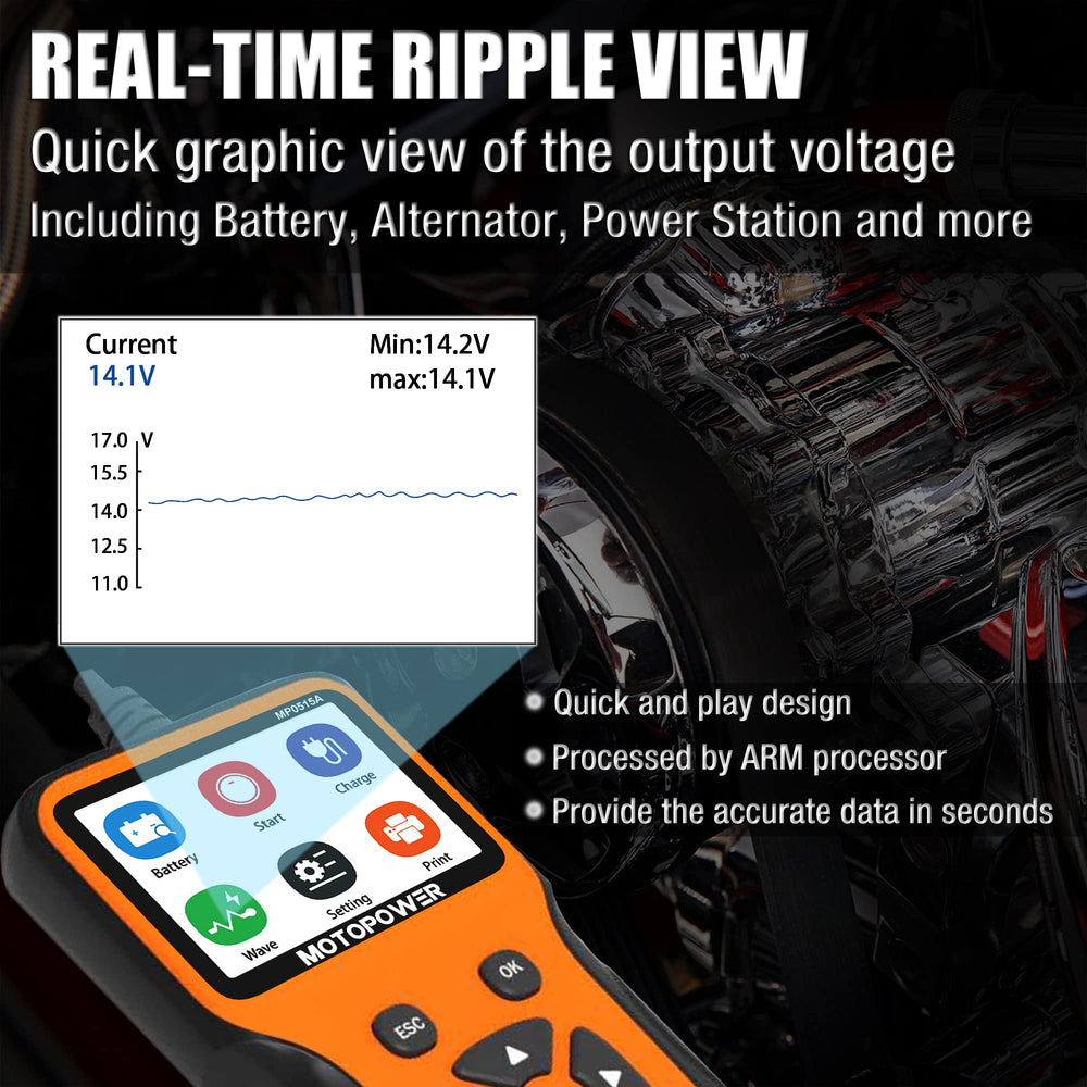 MOTOPOWER MP0515A held in hand to show compact portable scale