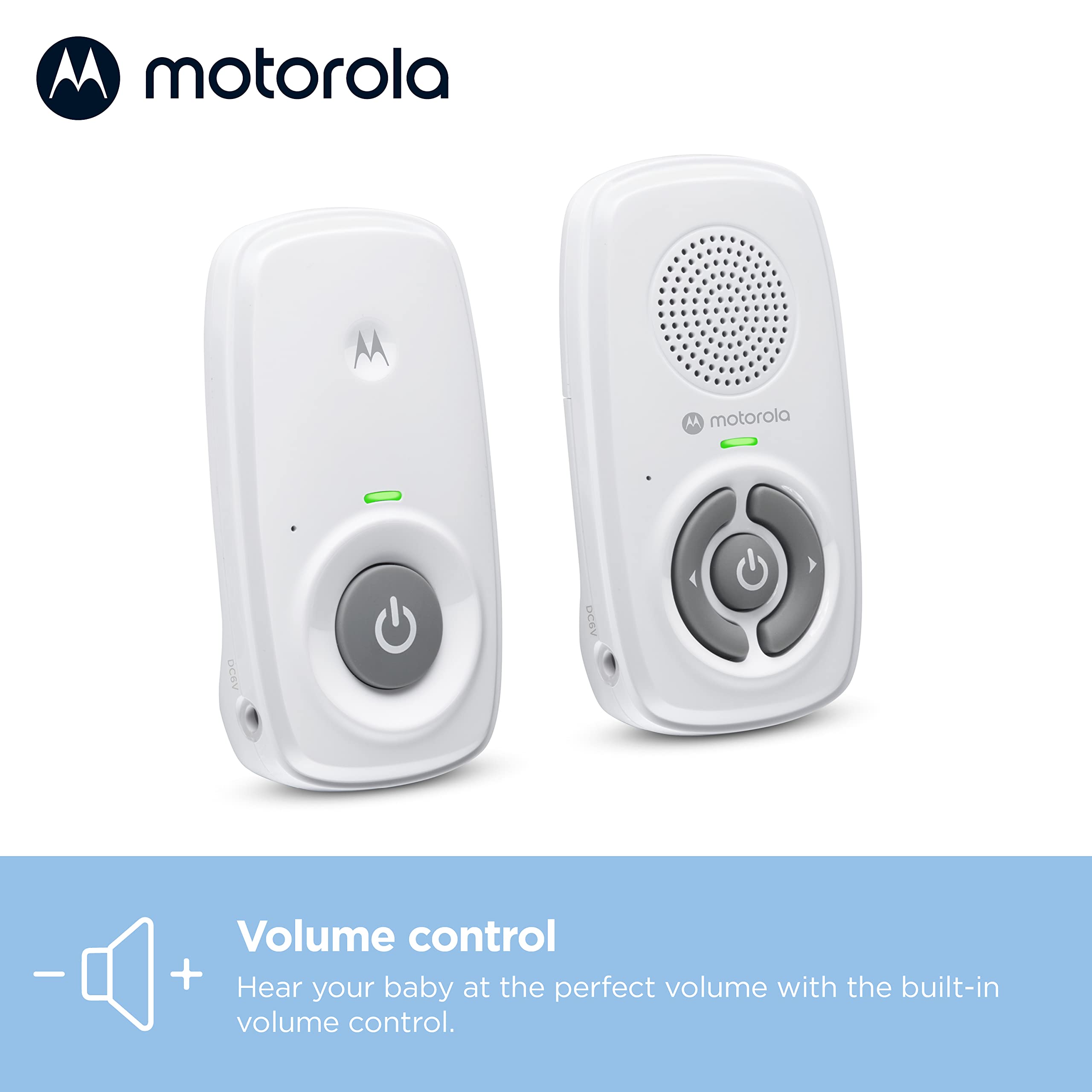 Motorola Nursery LED indicators detail showing cry detection and range alerts for clarity