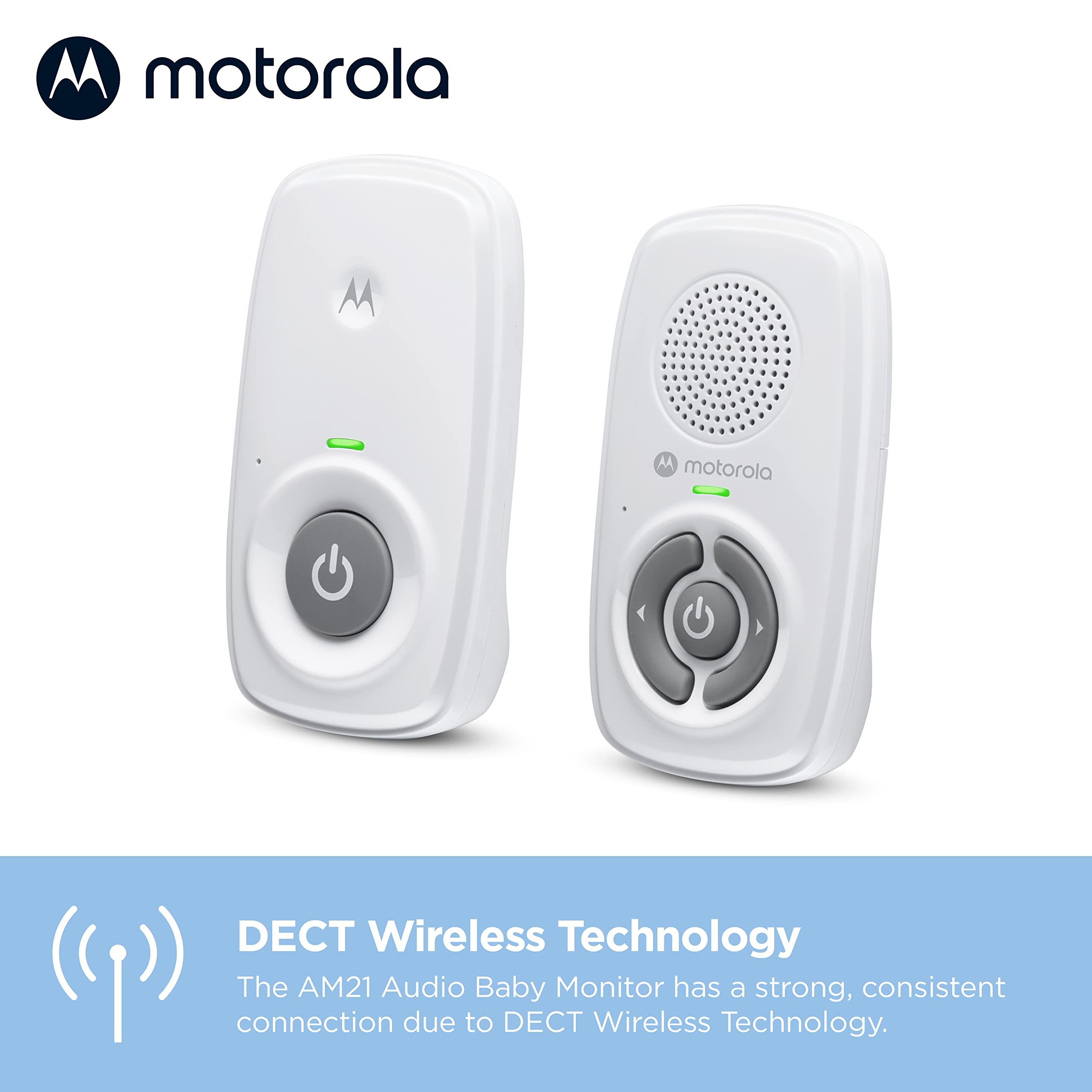 Motorola Nursery size comparison with smartphone illustrating compact, space-saving design