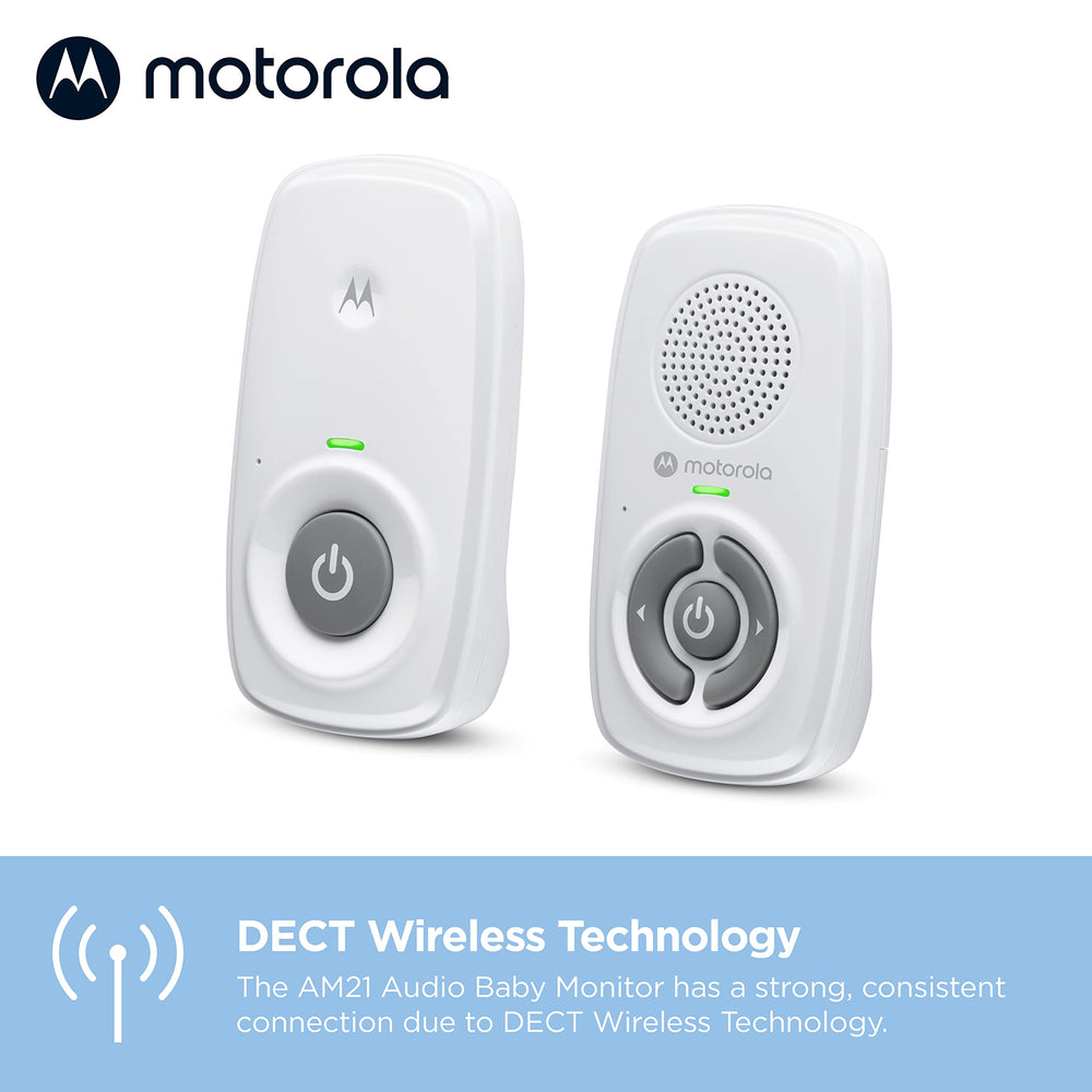 Motorola Nursery size comparison with smartphone illustrating compact, space-saving design