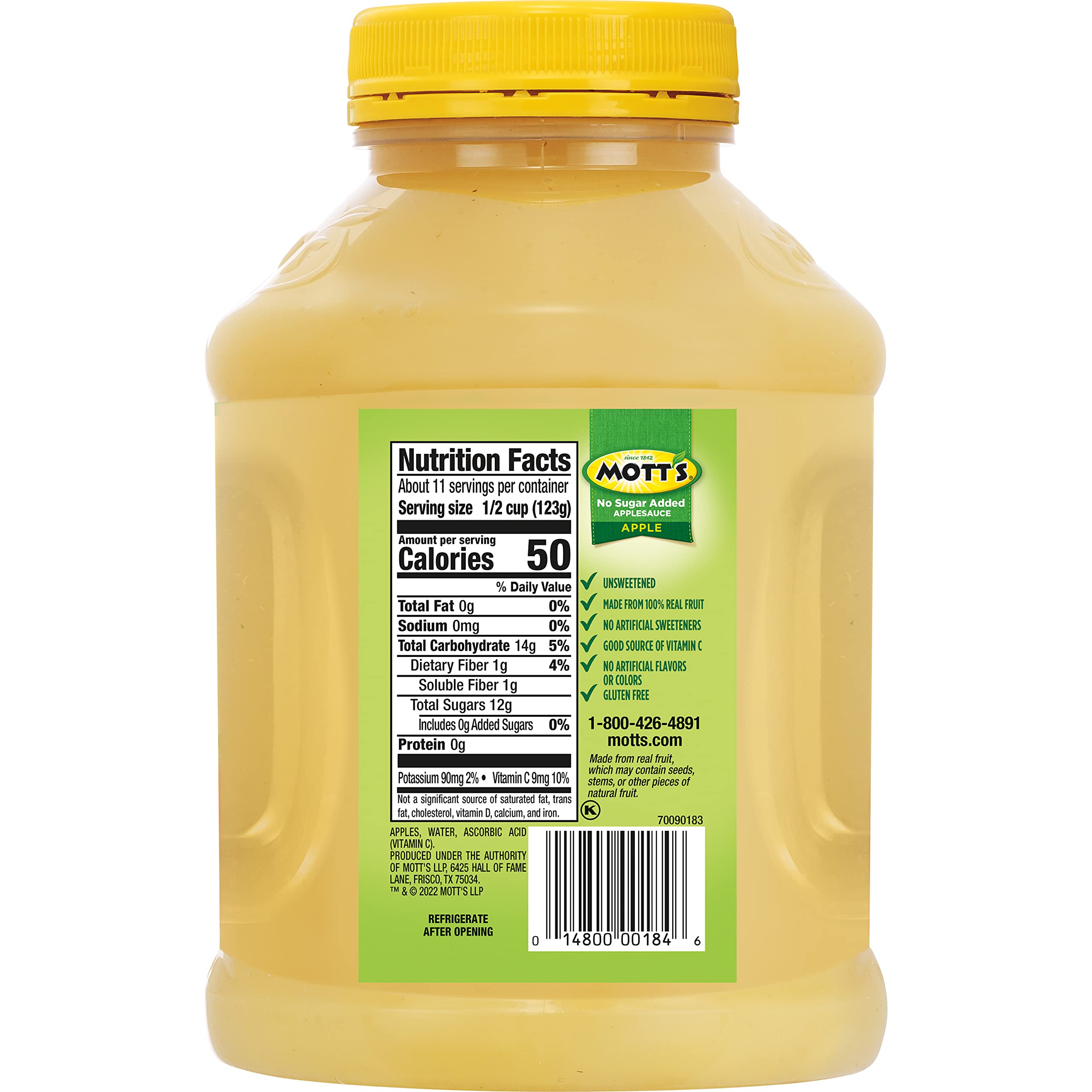 Mott's clear jar close-up showing applesauce texture and family convenience