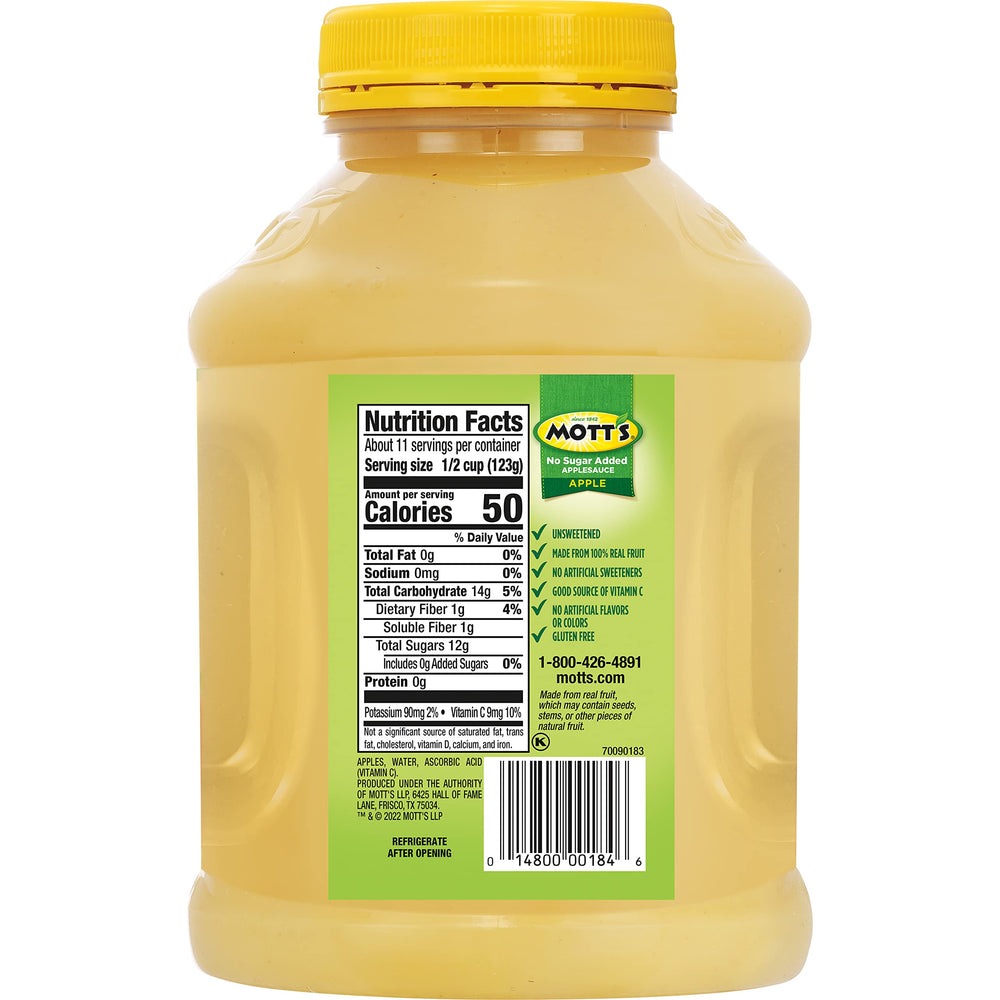 Mott's clear jar close-up showing applesauce texture and family convenience
