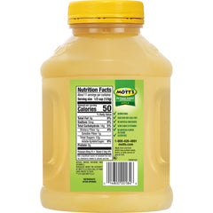 Mott's clear jar close-up showing applesauce texture and family convenience