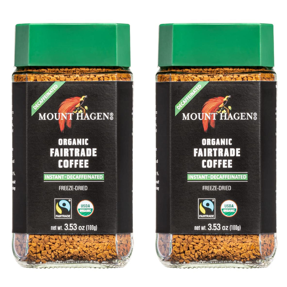 Mount Hagen decaf front packaging showing jar and brand for clear identification