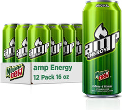 Mountain Dew AMP Original front pack showing bold citrus branding for easy identification and appeal