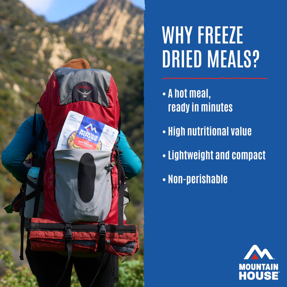 Mountain House rehydrated breakfast in pouch showing quick prep benefit