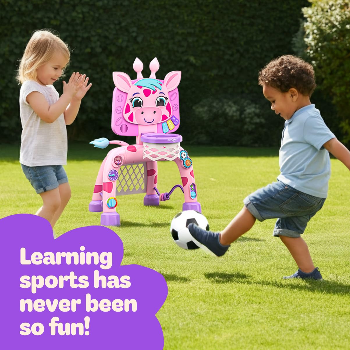 Move2Play giraffe gift-ready packaging and included soft balls