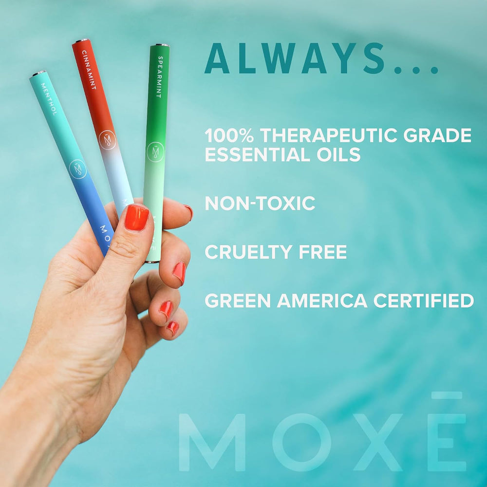 MOXE inhaler label and ingredients list emphasizing natural formulation benefit