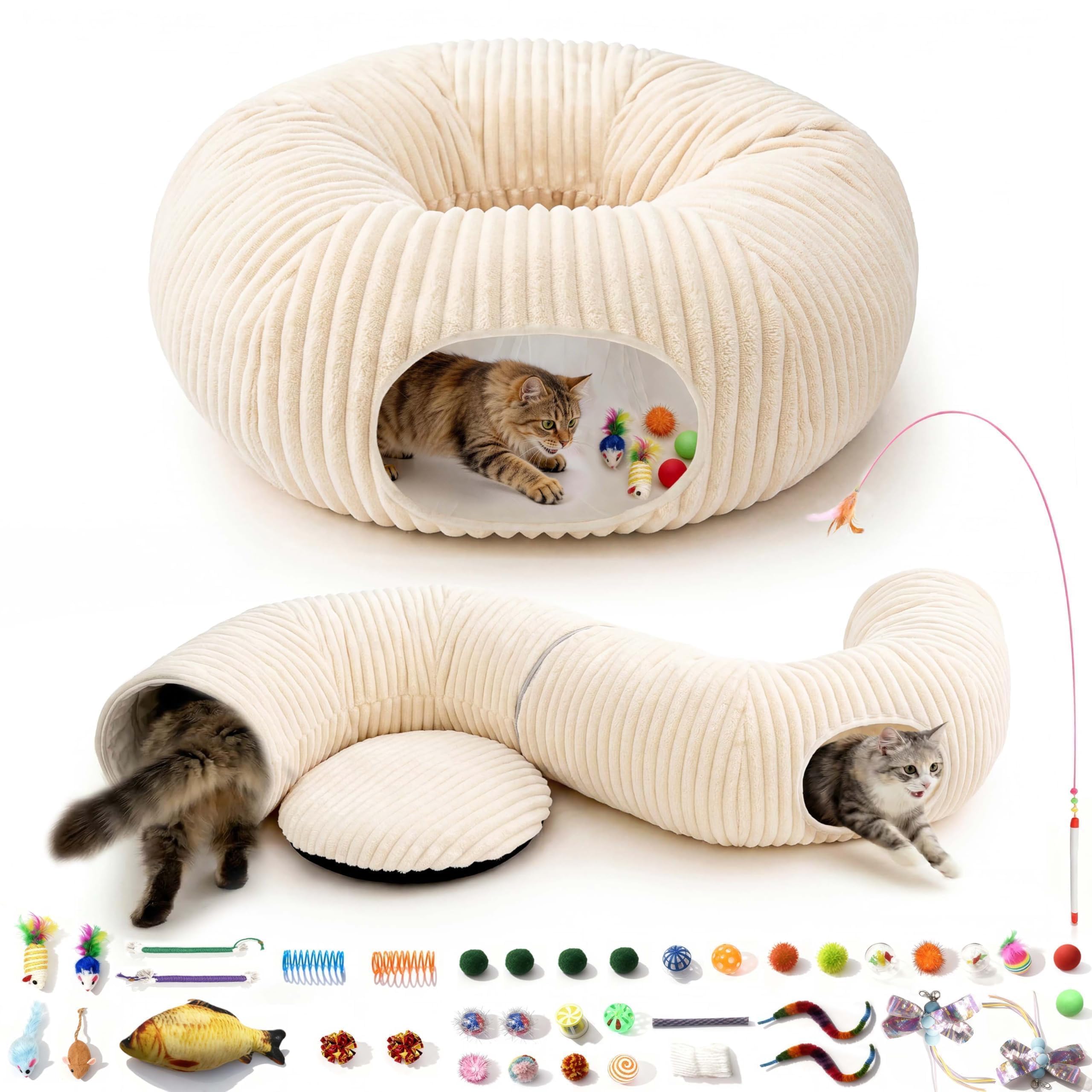 MOYMO front view of white tunnel bed showcasing entry and mat for play