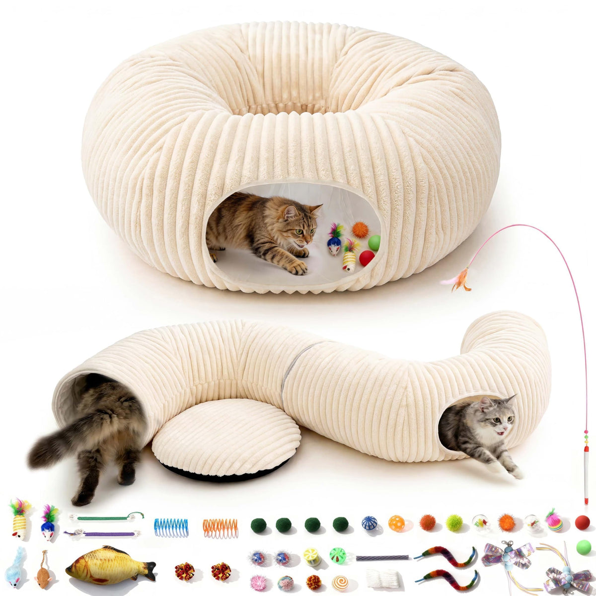 MOYMO front view of white tunnel bed showcasing entry and mat for play