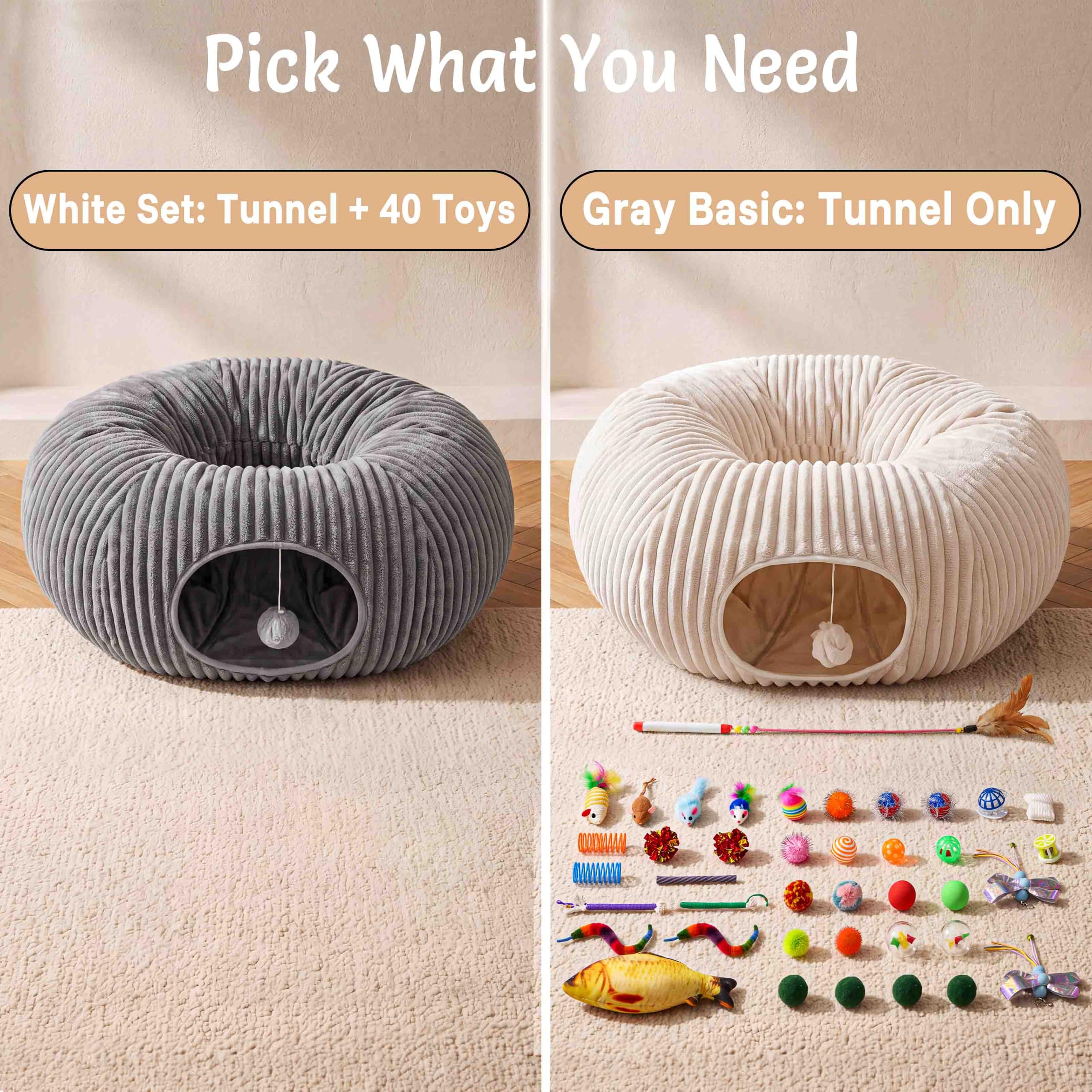 MOYMO tunnel next to a cat for scale, shows suitable size up to 30 pounds