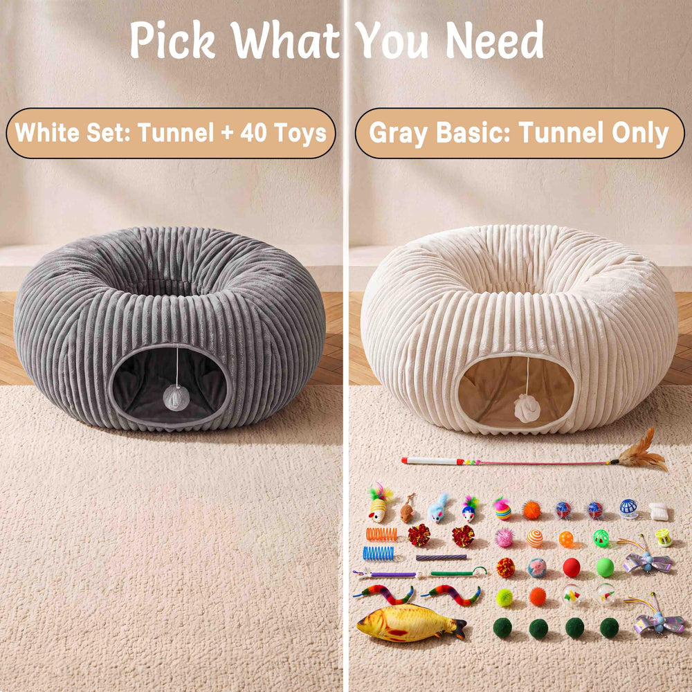 MOYMO tunnel next to a cat for scale, shows suitable size up to 30 pounds