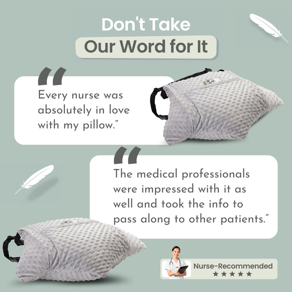 MOYOAMA pillow in use seated offering incision protection while sitting