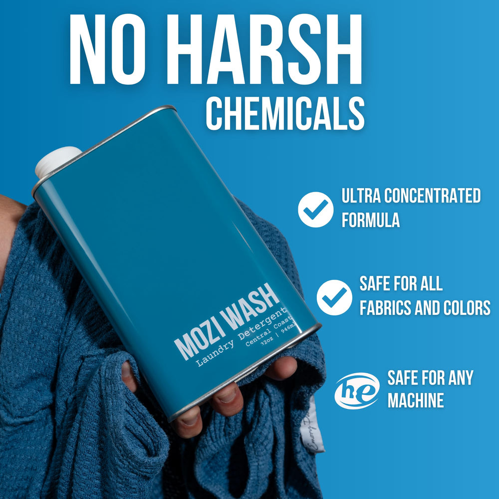 Mozi Wash on fresh linens in bedroom conveying lasting cologne-like fragrance