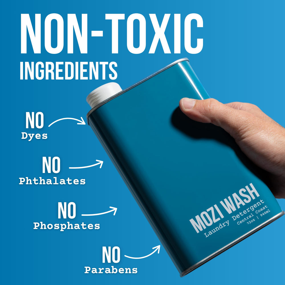Mozi Wash 32 oz next to common items showing size and long-lasting value