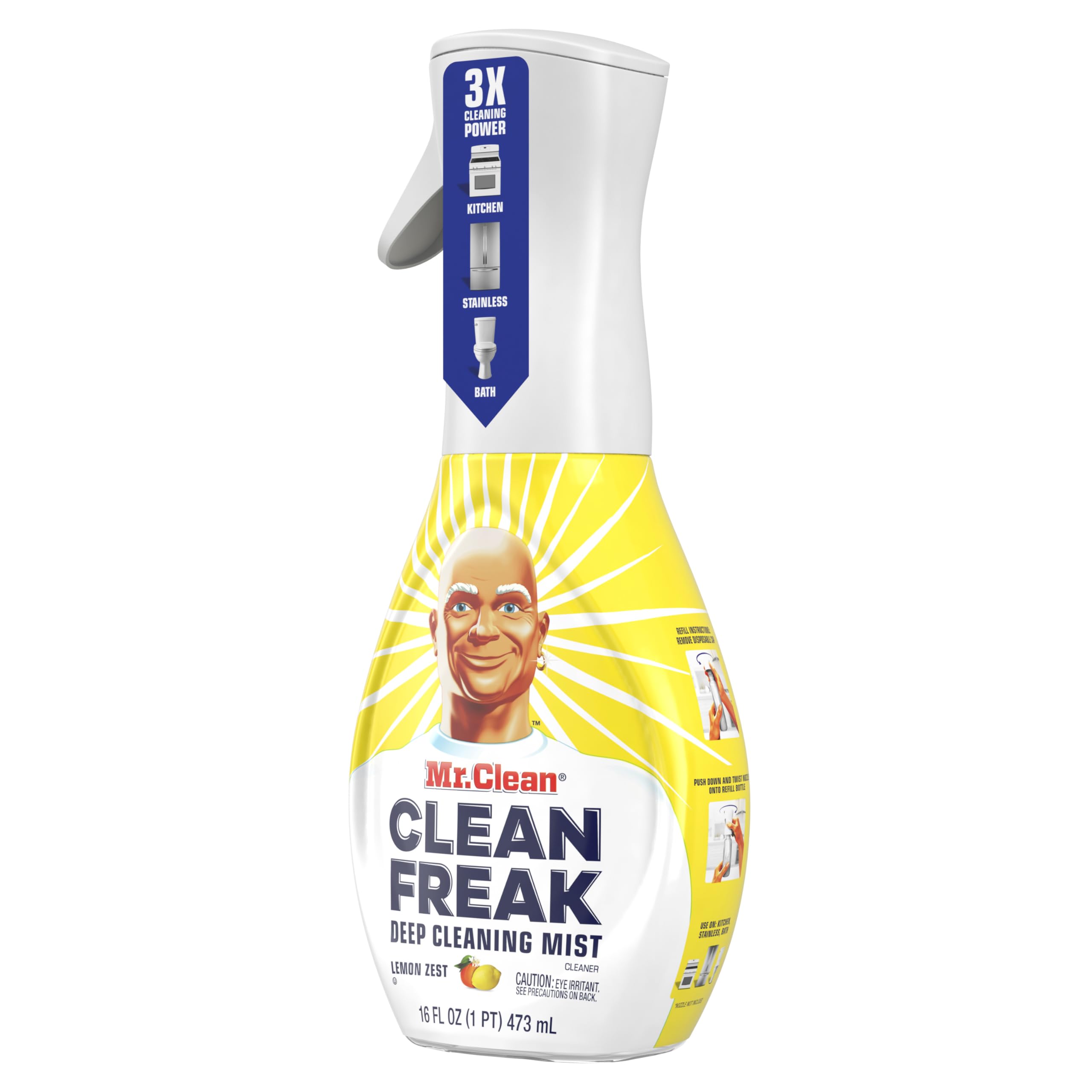 Mr. Clean bottle size comparison showing starter and refill volumes for scale