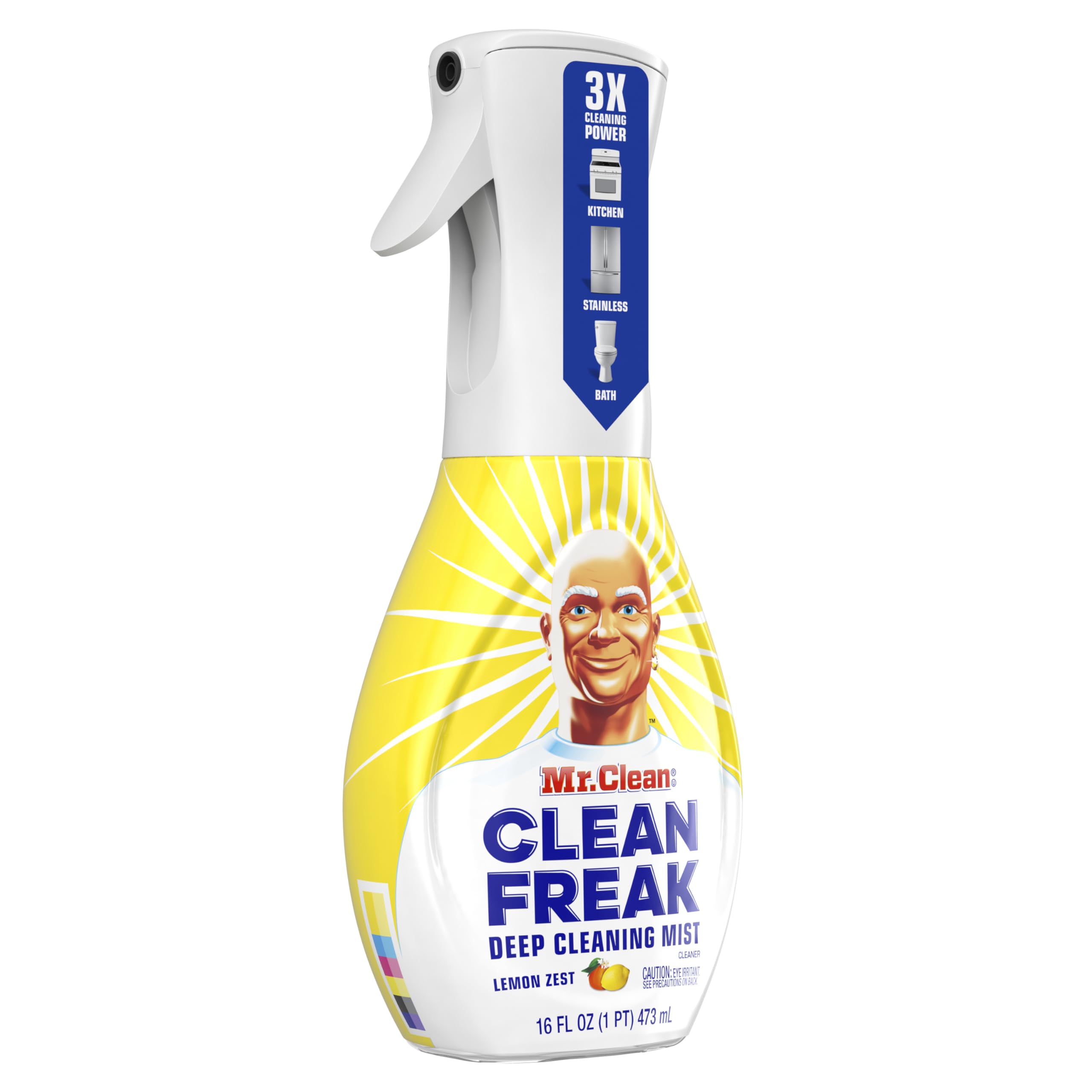 Mr. Clean cleaning a glass stovetop showing streak-free, clear finish