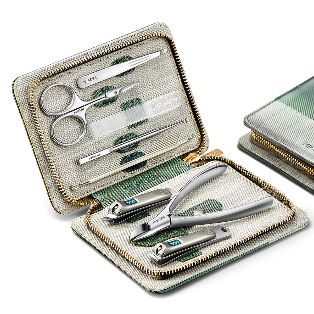 MR.GREEN front view of green PU leather case highlighting compact design and portability