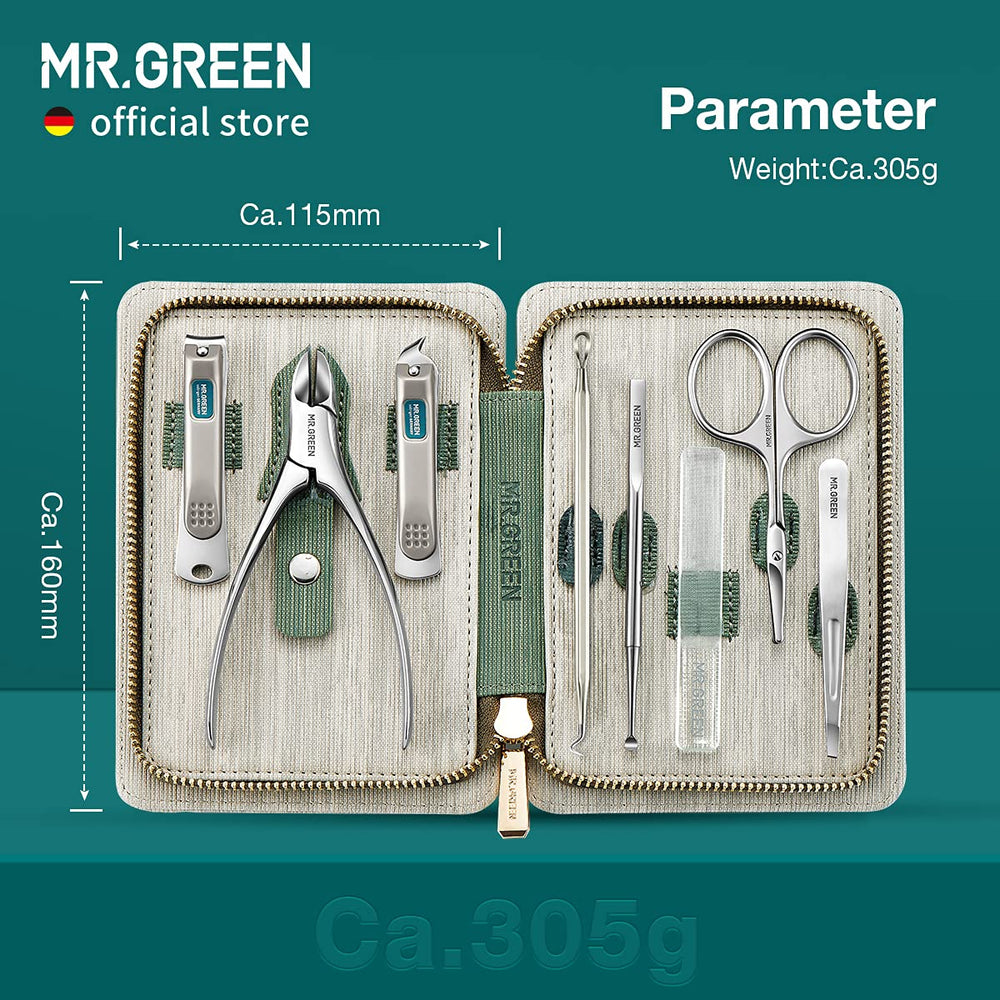 MR.GREEN open PU leather case displaying organized slots protecting each grooming tool