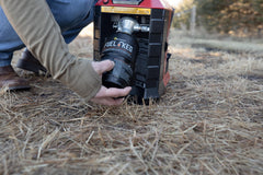Mr. Heater Fuel Keg connected to refill kit showing quick refill under 60 seconds