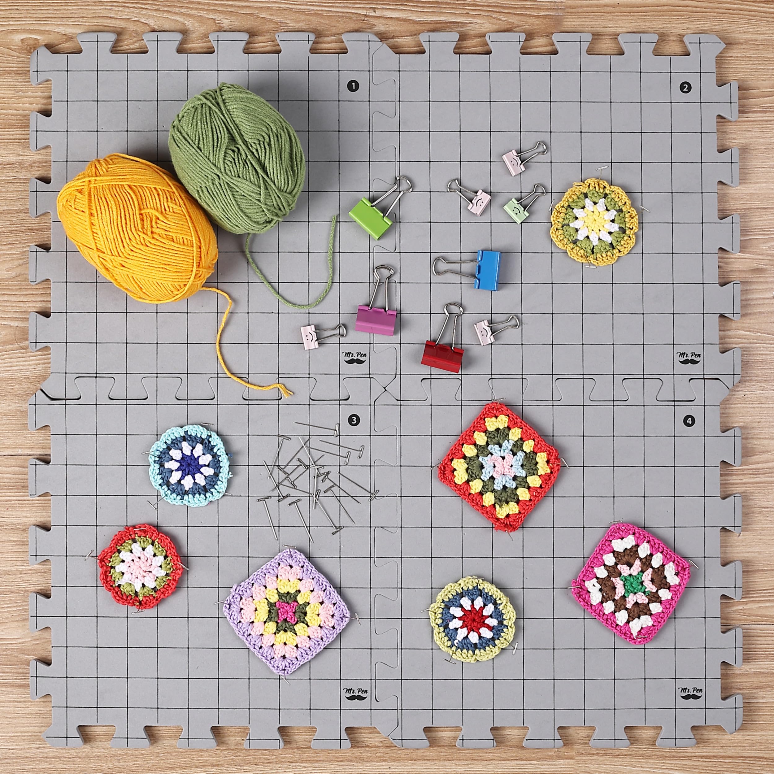 Mr. Pen mats beside ruler to show 12x12 inch tile size for accurate scale