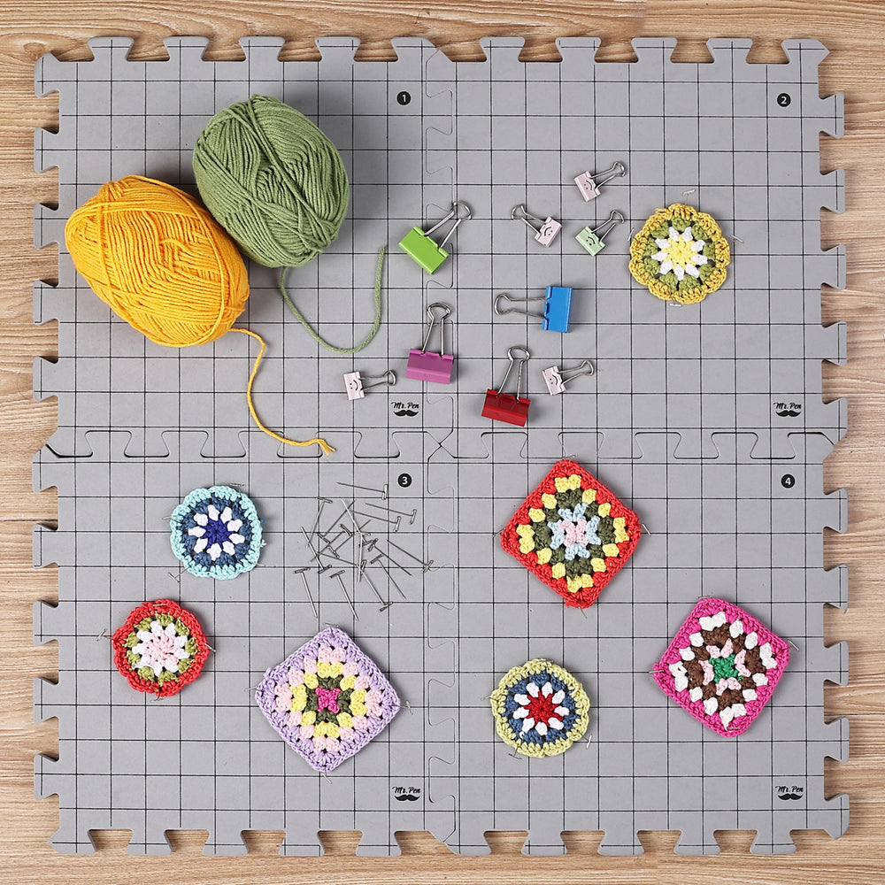 Mr. Pen mats beside ruler to show 12x12 inch tile size for accurate scale
