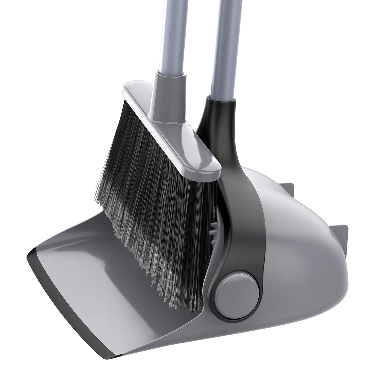 MR.SIGA broom and dustpan front view showing full gray set and ergonomic design